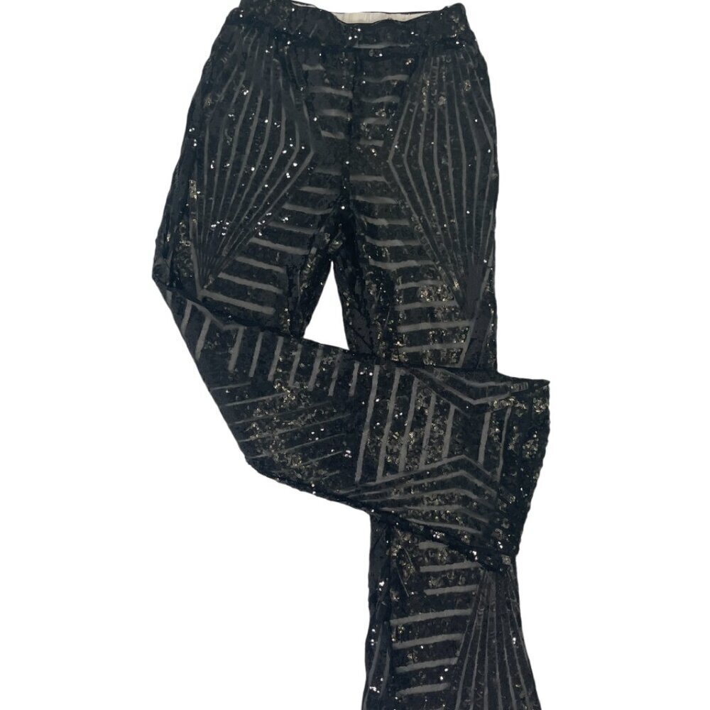 NWT Crystal Sky. Women's casual pants in black sequins, size S. Made in China.